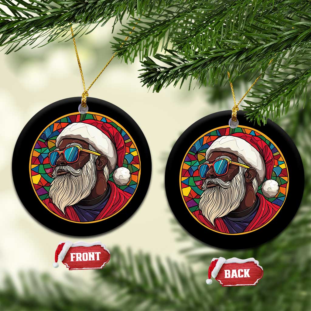 Cool African American Santa Stained Glass Effect Printed Christmas Ornament Melanin Claus Festive Xmas Tree TS02