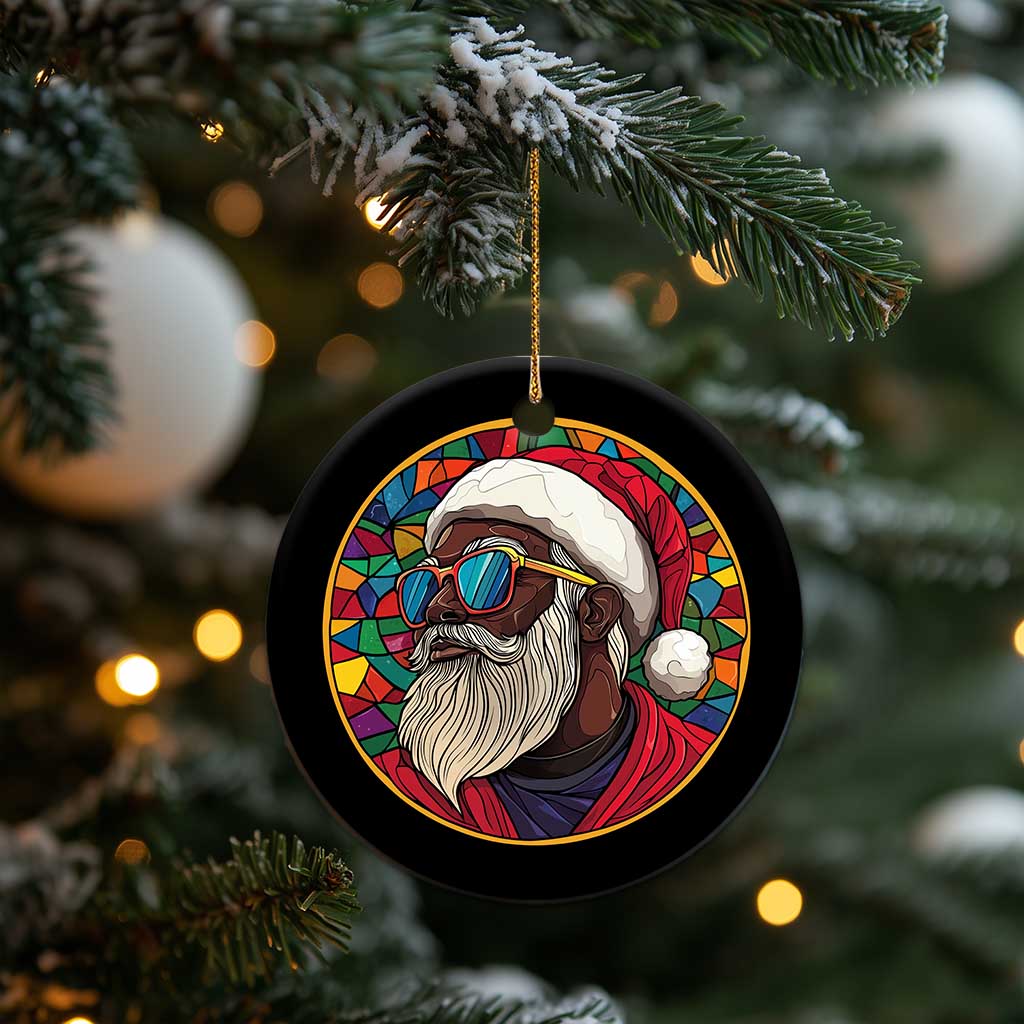 Cool African American Santa Stained Glass Effect Printed Christmas Ornament Melanin Claus Festive Xmas Tree TS02