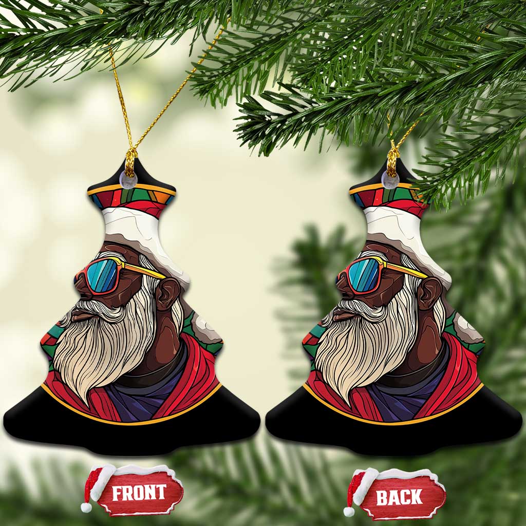Cool African American Santa Stained Glass Effect Printed Christmas Ornament Melanin Claus Festive Xmas Tree TS02