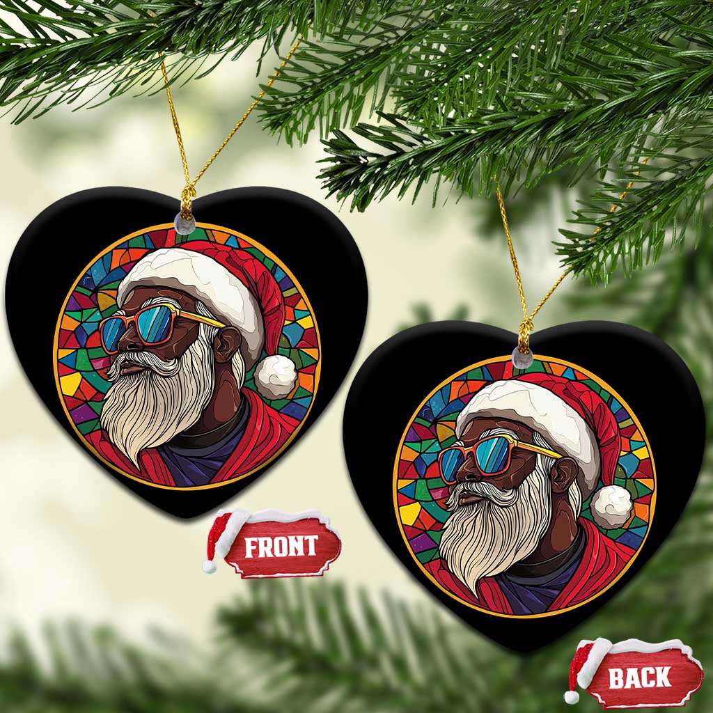 Cool African American Santa Stained Glass Effect Printed Christmas Ornament Melanin Claus Festive Xmas Tree TS02