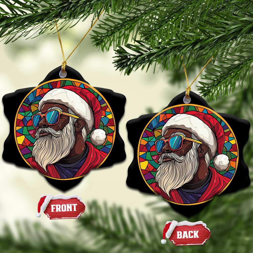 Cool African American Santa Stained Glass Effect Printed Christmas Ornament Melanin Claus Festive Xmas Tree TS02