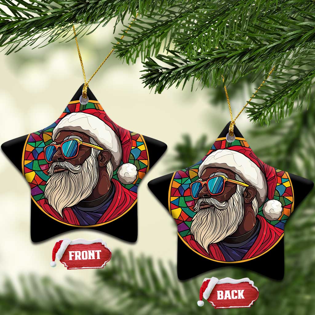 Cool African American Santa Stained Glass Effect Printed Christmas Ornament Melanin Claus Festive Xmas Tree TS02