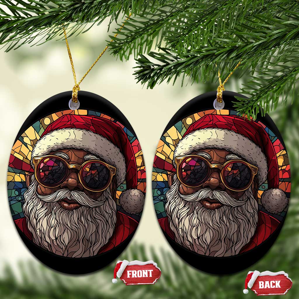 African American Santa Stained Glass Effect Printed Christmas Ornament Melanin Claus Festive Xmas Tree TS02