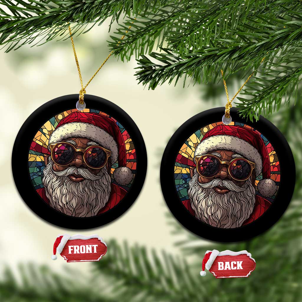 African American Santa Stained Glass Effect Printed Christmas Ornament Melanin Claus Festive Xmas Tree TS02