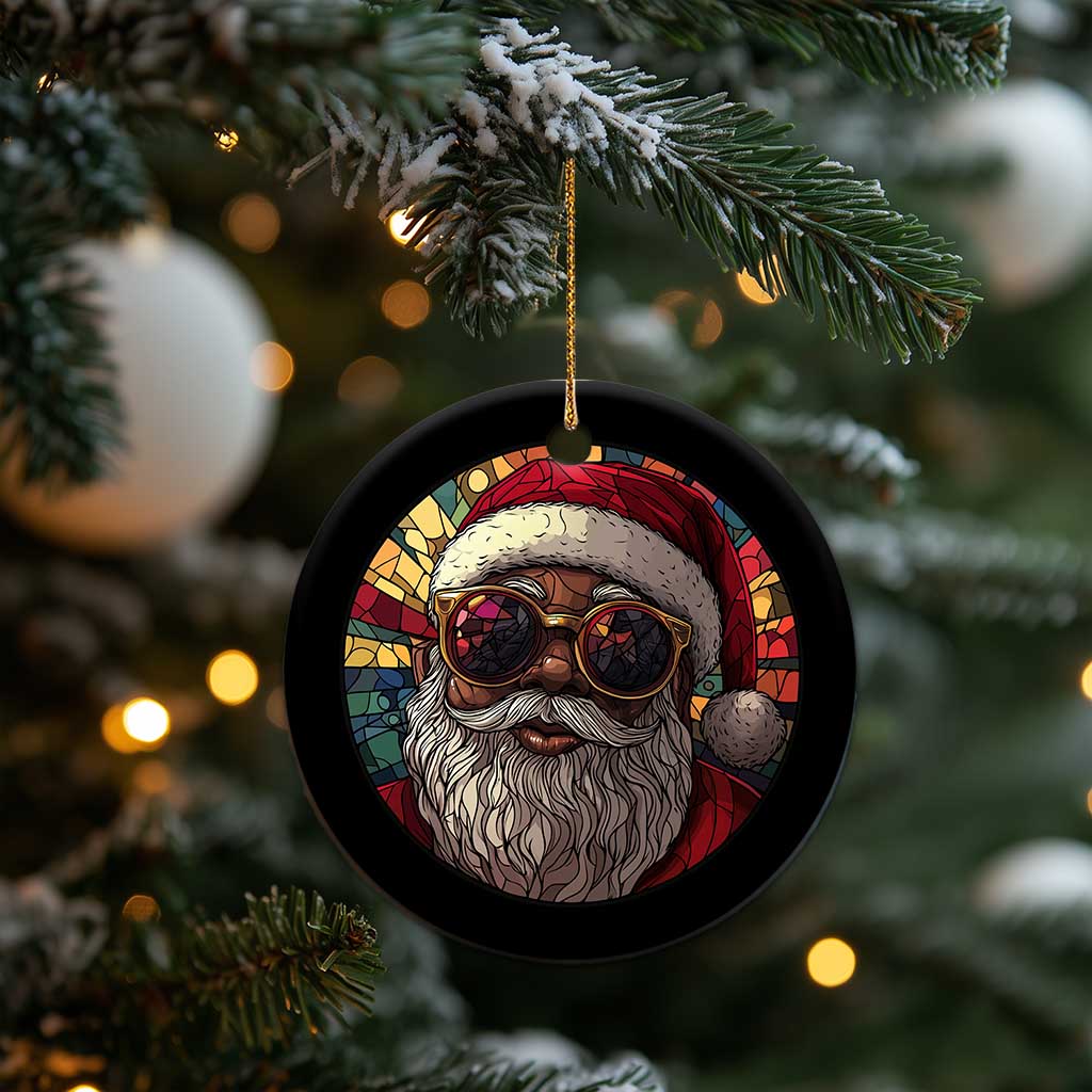 African American Santa Stained Glass Effect Printed Christmas Ornament Melanin Claus Festive Xmas Tree TS02