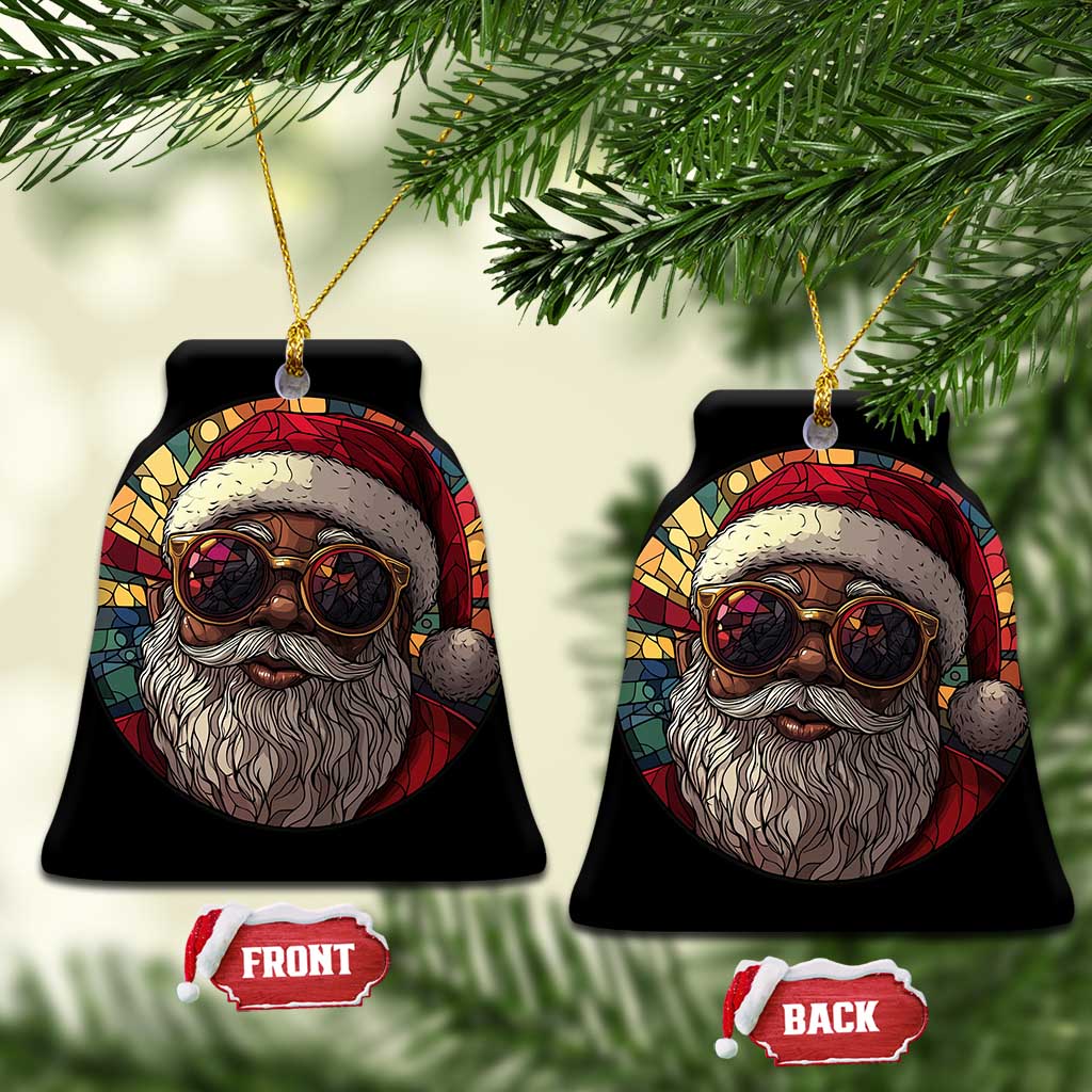 African American Santa Stained Glass Effect Printed Christmas Ornament Melanin Claus Festive Xmas Tree TS02