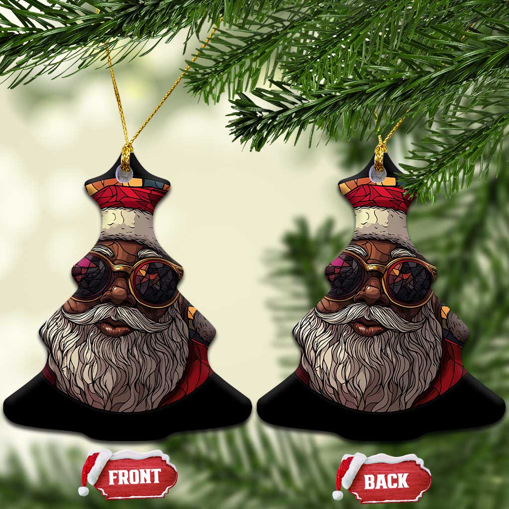 African American Santa Stained Glass Effect Printed Christmas Ornament Melanin Claus Festive Xmas Tree TS02