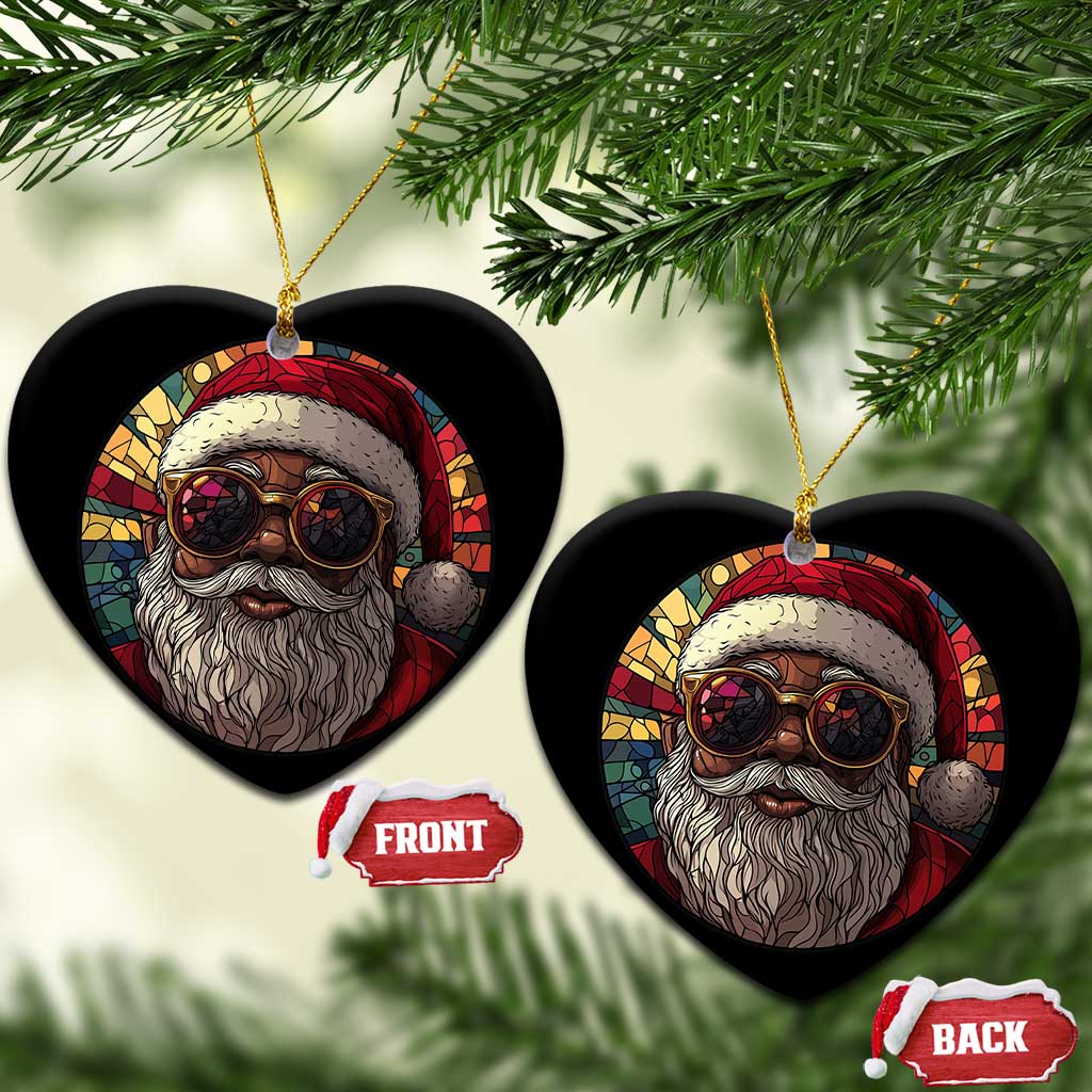 African American Santa Stained Glass Effect Printed Christmas Ornament Melanin Claus Festive Xmas Tree TS02