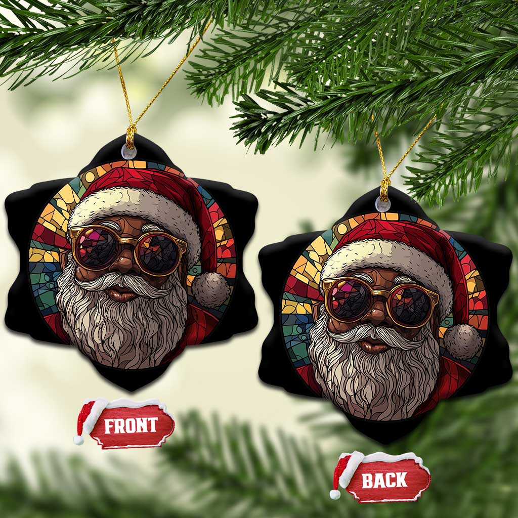 African American Santa Stained Glass Effect Printed Christmas Ornament Melanin Claus Festive Xmas Tree TS02
