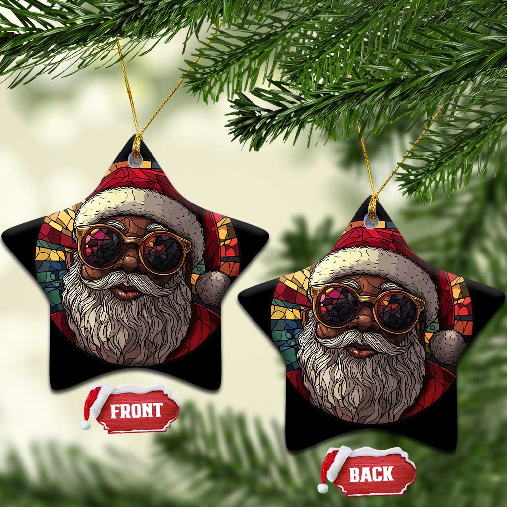 African American Santa Stained Glass Effect Printed Christmas Ornament Melanin Claus Festive Xmas Tree TS02