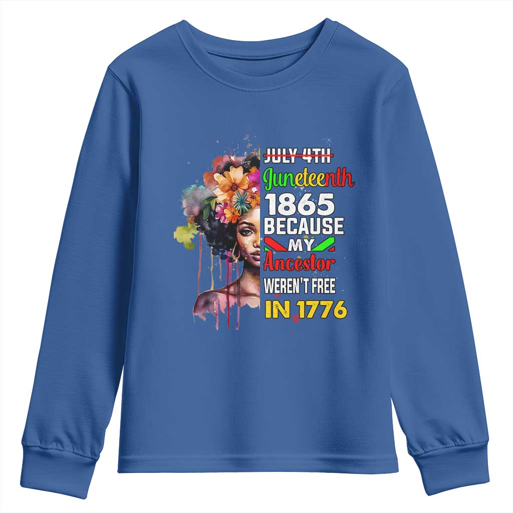 Juneteenth 1865 Youth Sweatshirt Because My Ancestor Weren't Free In 1776 Afro Black Woman TS02