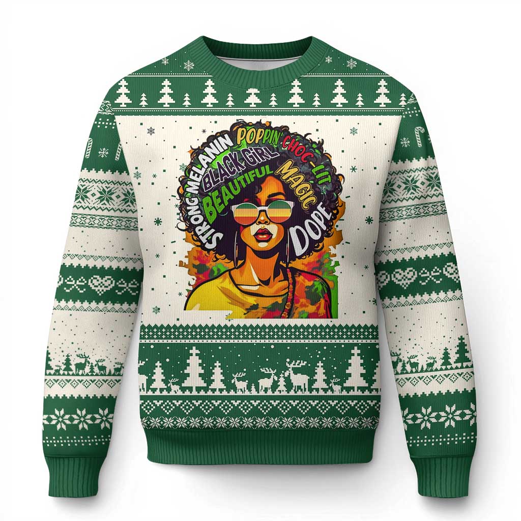 Afro Black Queen Magic Knit Sweatshirt Beautiful Strong Melanin Poppin' Choc-lit Dope TS02