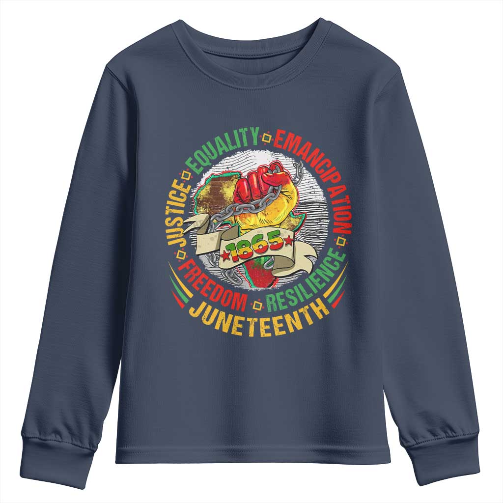 Juneteenth 1865 Youth Sweatshirt Freedom Justice Equality Emancipation Resilience Independence Day TS02