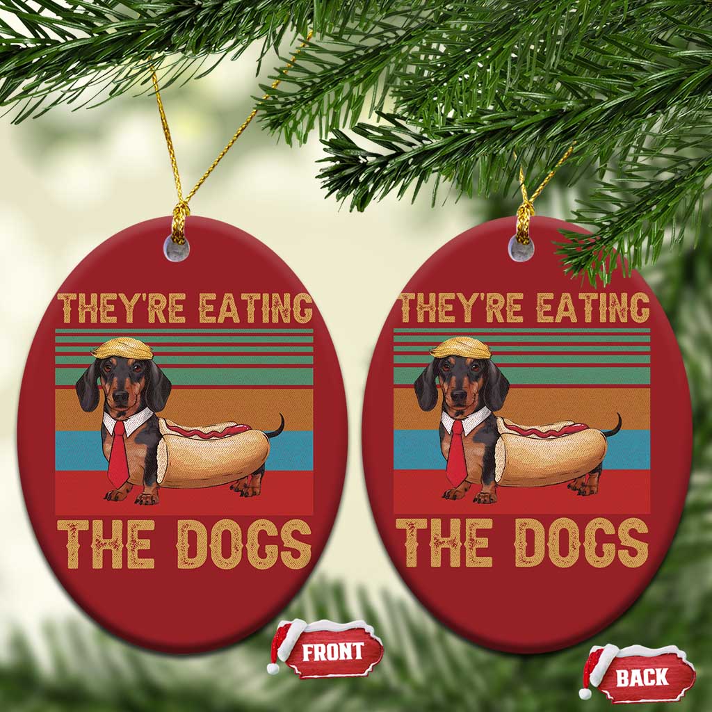 Funny Hot Dog Lover Christmas Ornament They're Eating The Dogs Dachshund TS02
