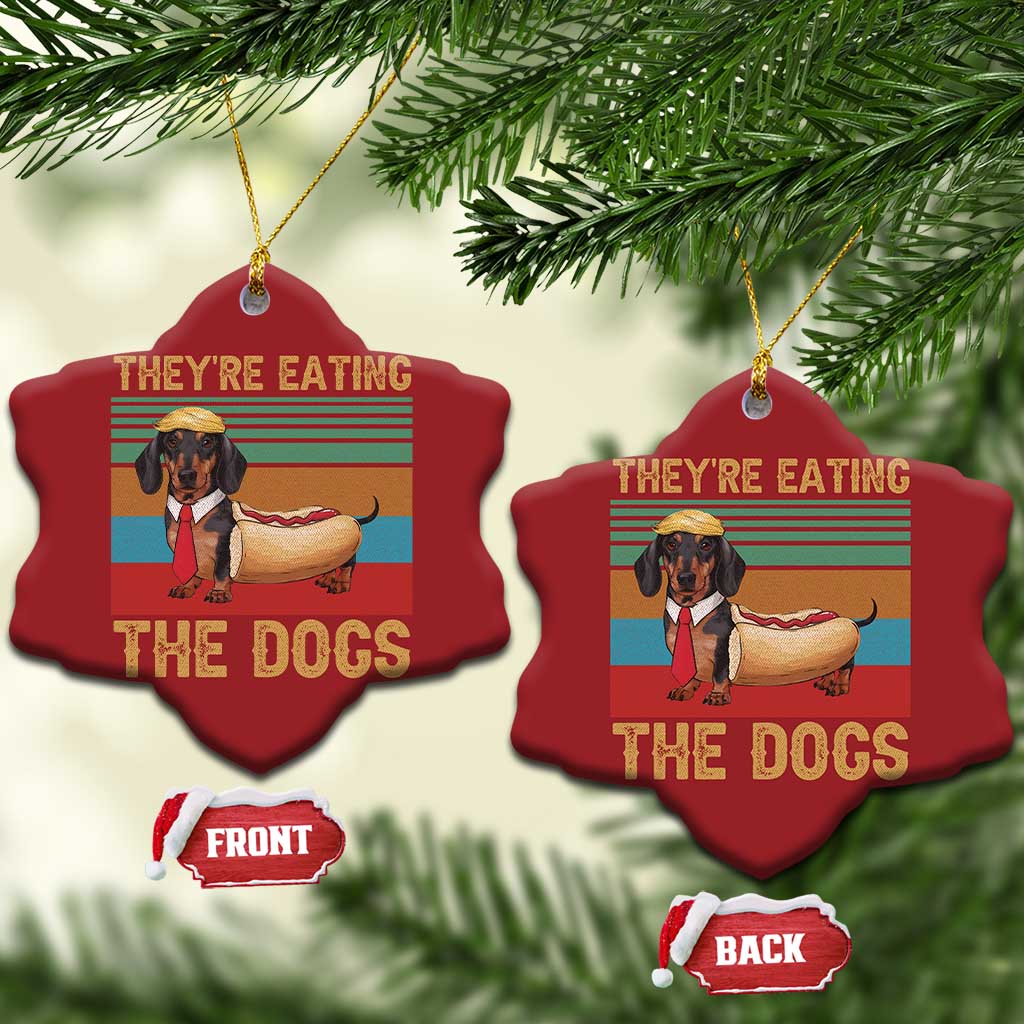 Funny Hot Dog Lover Christmas Ornament They're Eating The Dogs Dachshund TS02