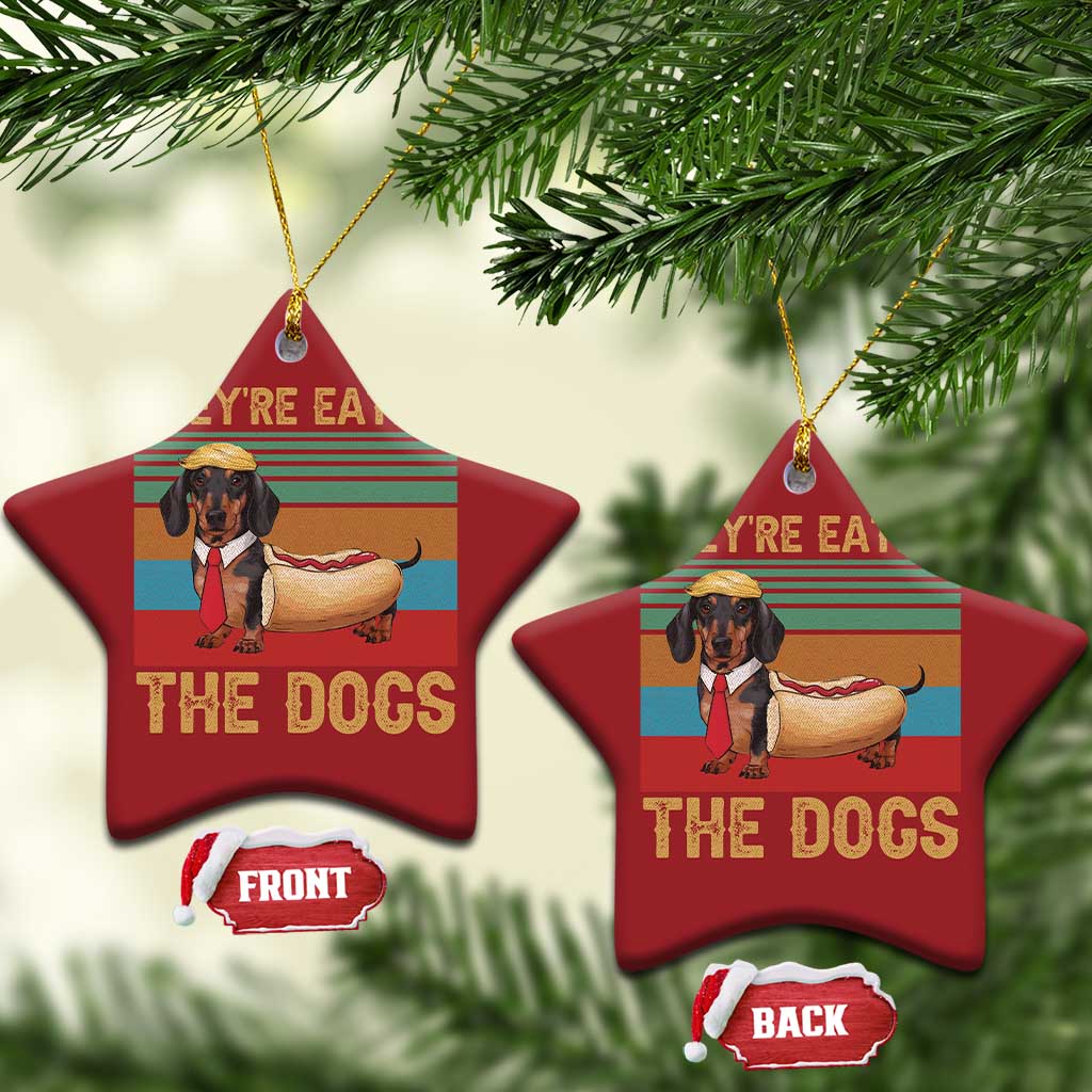 Funny Hot Dog Lover Christmas Ornament They're Eating The Dogs Dachshund TS02