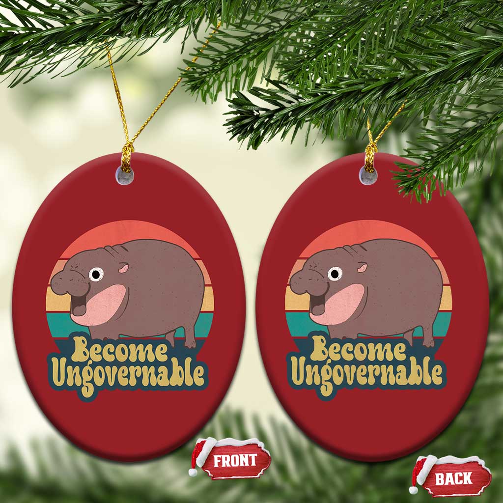 Funny Baby Hippo Moo Deng Christmas Ornament Become Ungovernable Retro TS02