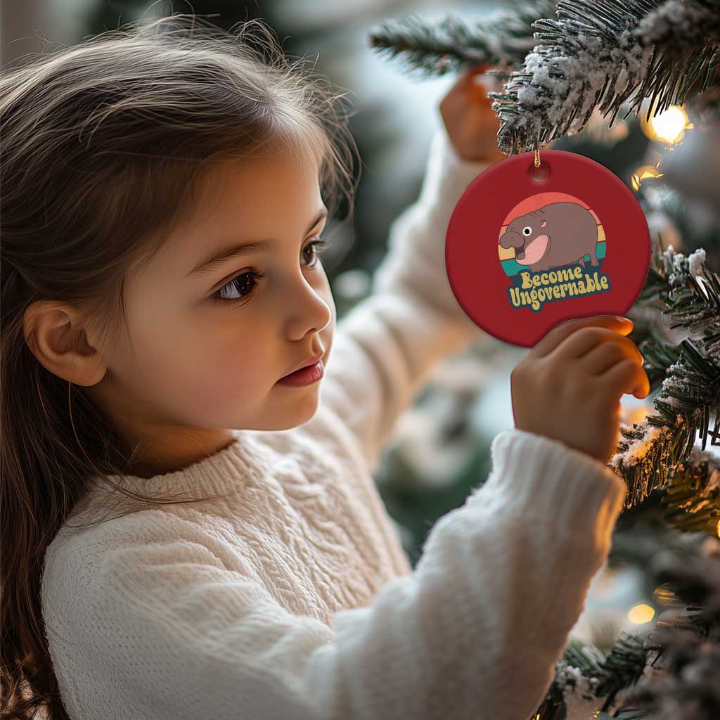 Funny Baby Hippo Moo Deng Christmas Ornament Become Ungovernable Retro TS02