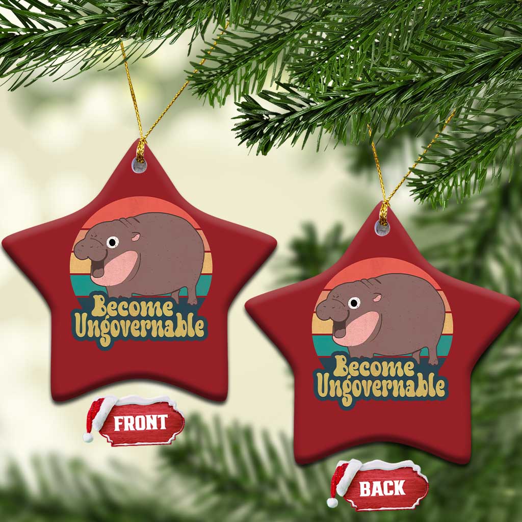 Funny Baby Hippo Moo Deng Christmas Ornament Become Ungovernable Retro TS02