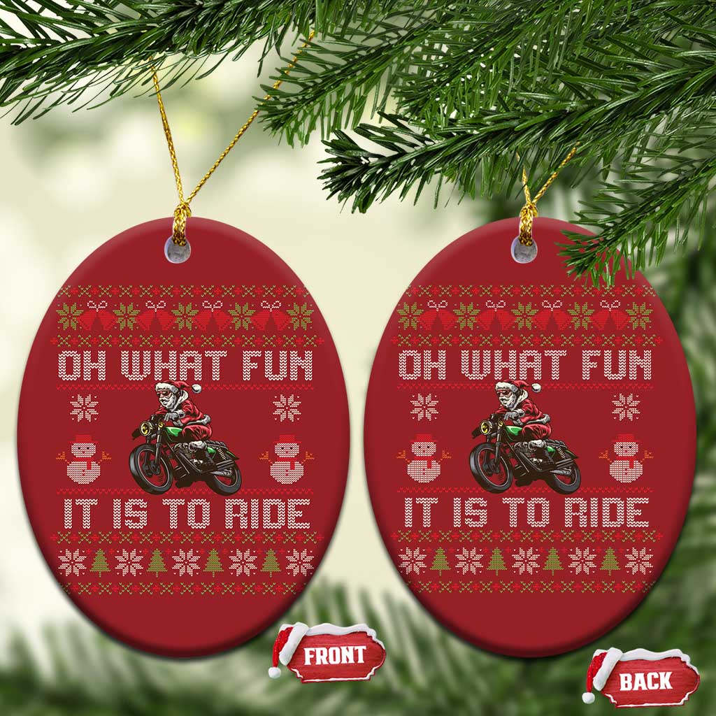 Biker Santa Claus Christmas Ornament Oh What Fun It Is To Ride Motorcycle Christmas Ugly Sweater TS02