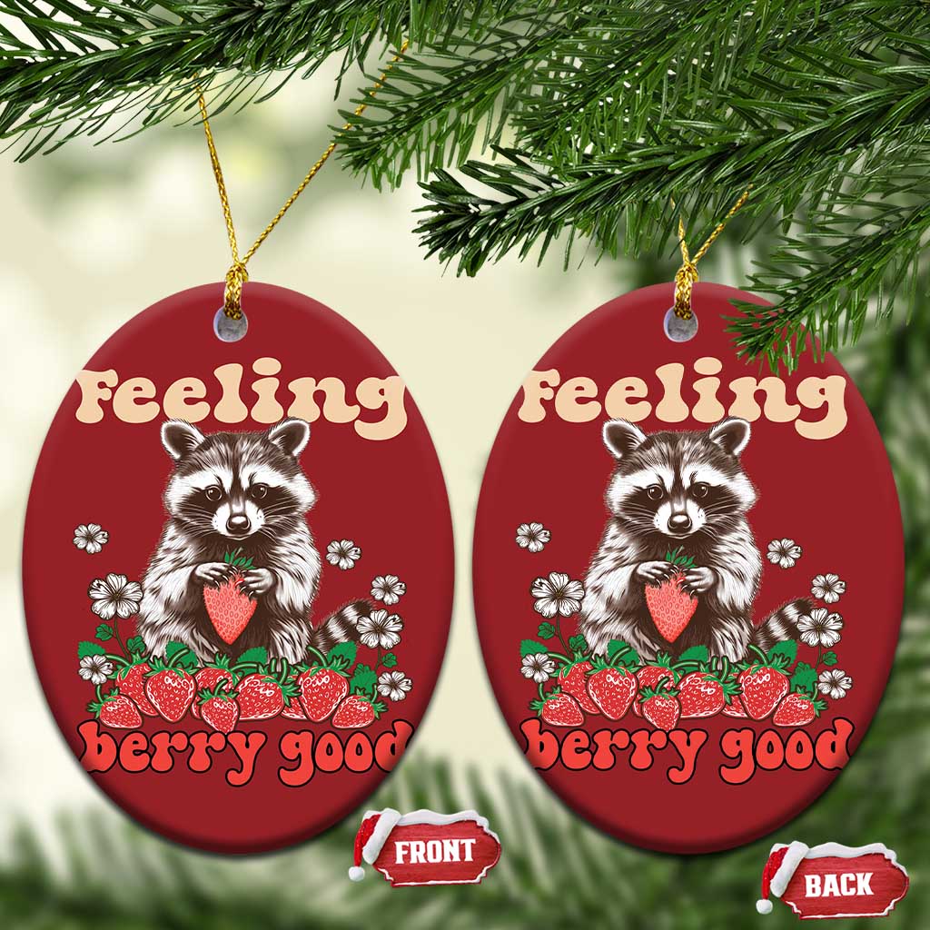 Funny Raccoon Christmas Ornament Feeling Berry Good Eating Strawberries TS02