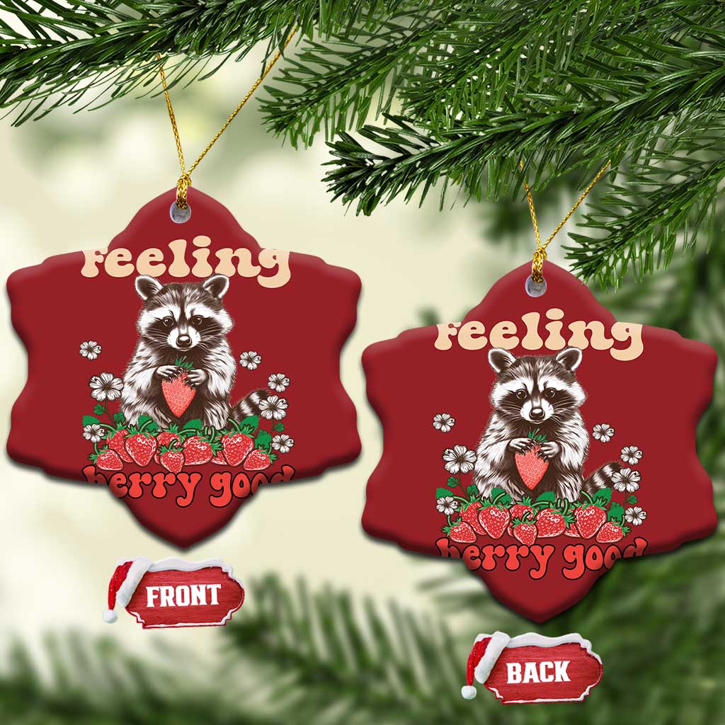 Funny Raccoon Christmas Ornament Feeling Berry Good Eating Strawberries TS02