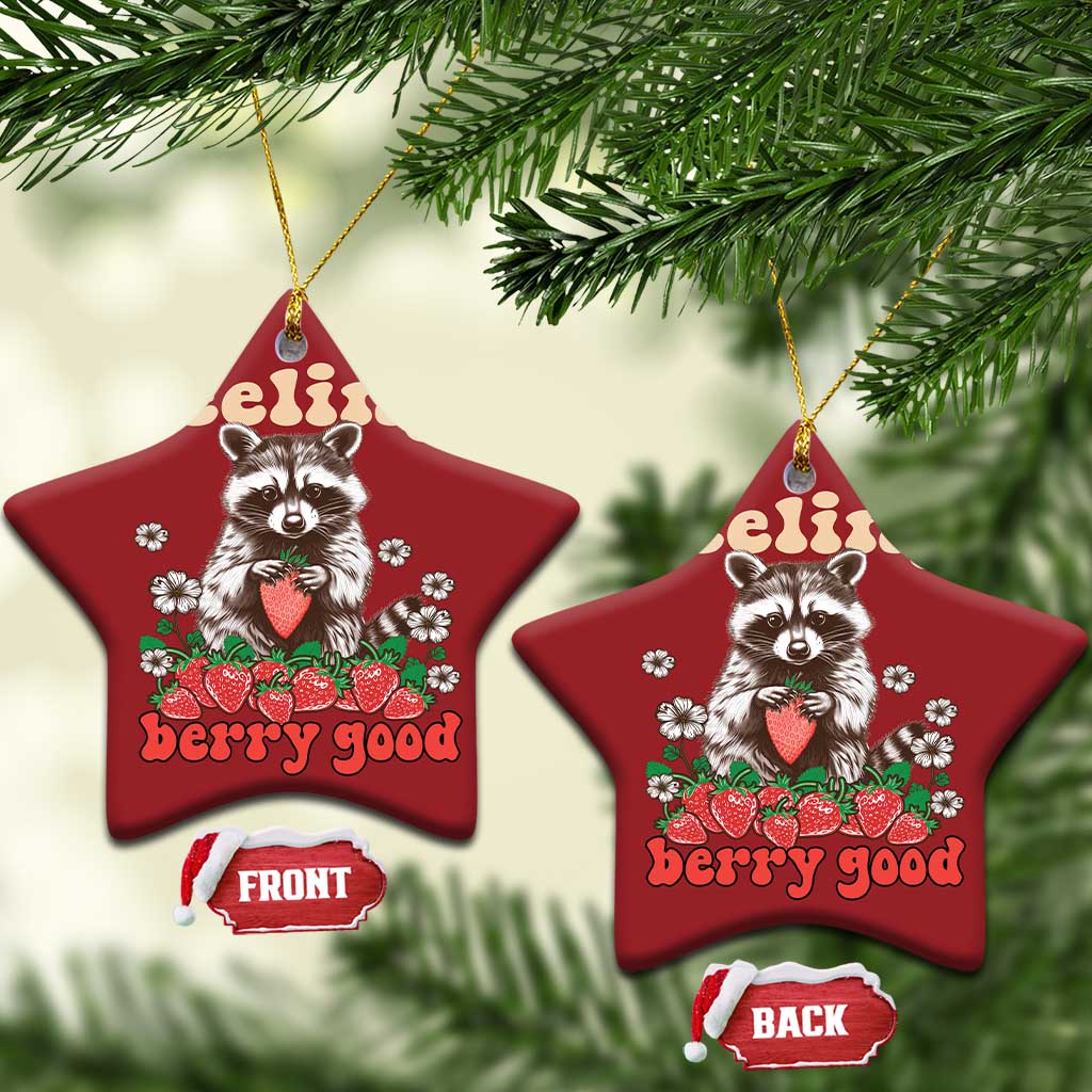 Funny Raccoon Christmas Ornament Feeling Berry Good Eating Strawberries TS02