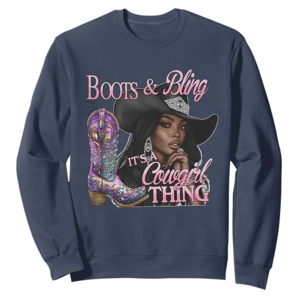 Melanin Cowgirl Boots & Bling Sweatshirt It's A Cowgirl Thing Black Girls TS02