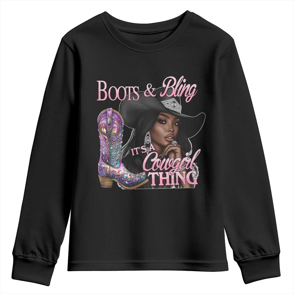 Melanin Cowgirl Boots & Bling Youth Sweatshirt It's A Cowgirl Thing Black Girls TS02