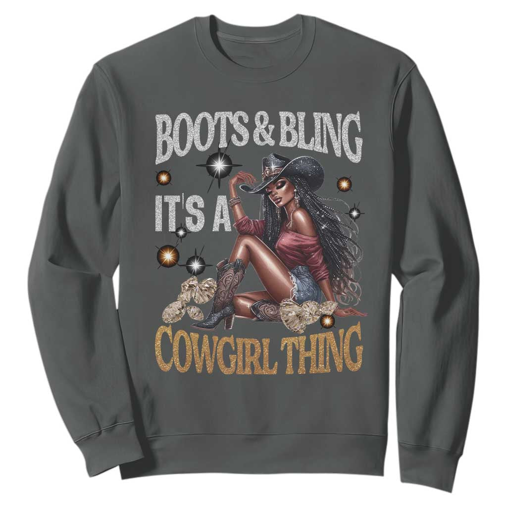 African Melanin Cowgirl Sweatshirt Boots & Bling It's A Cowgirl Thing Black History TS02