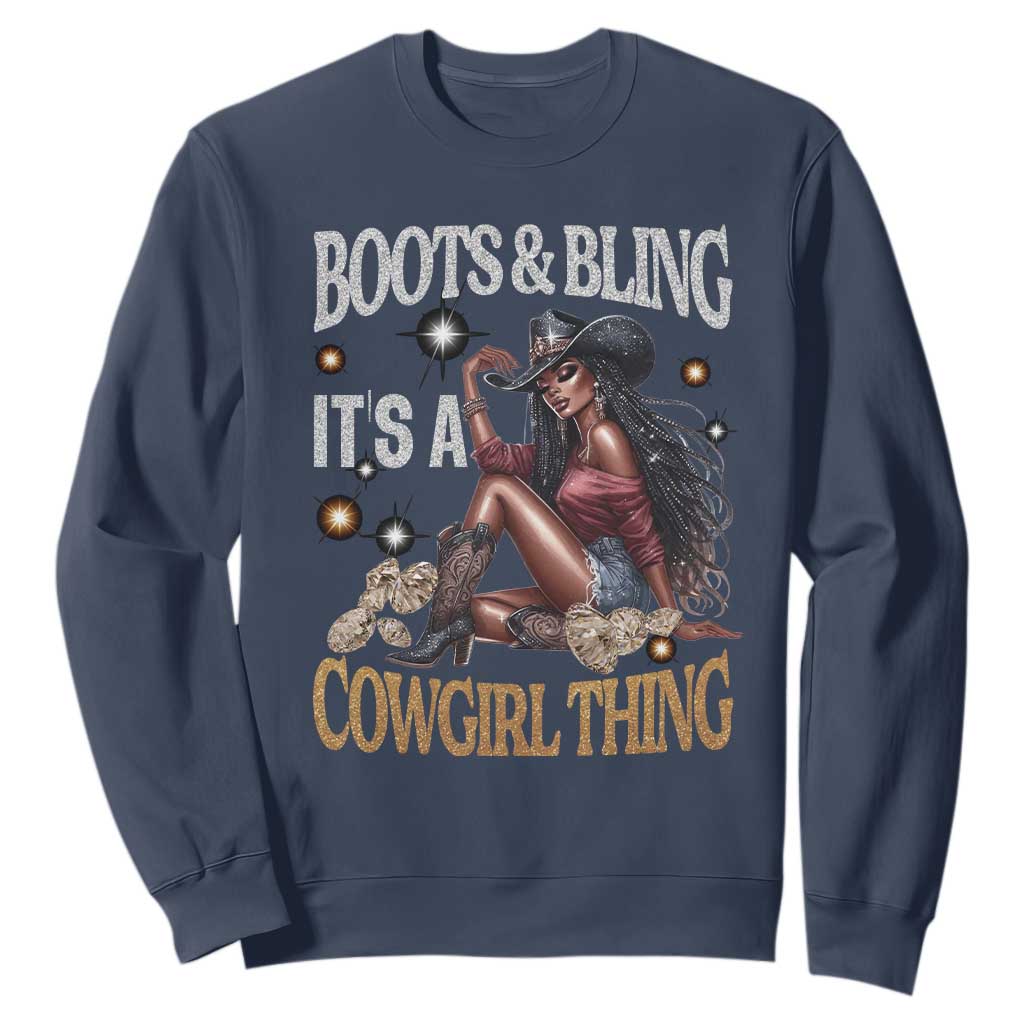 African Melanin Cowgirl Sweatshirt Boots & Bling It's A Cowgirl Thing Black History TS02