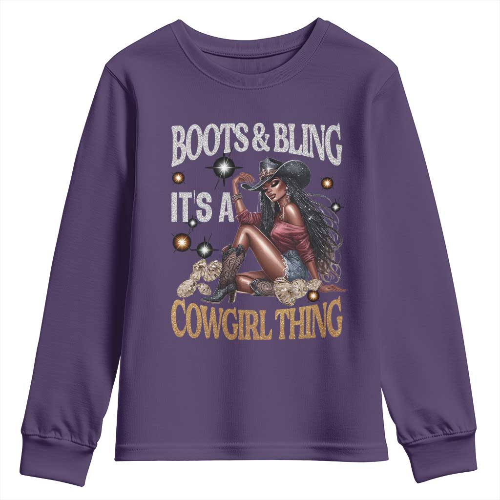 African Melanin Cowgirl Youth Sweatshirt Boots & Bling It's A Cowgirl Thing Black History TS02