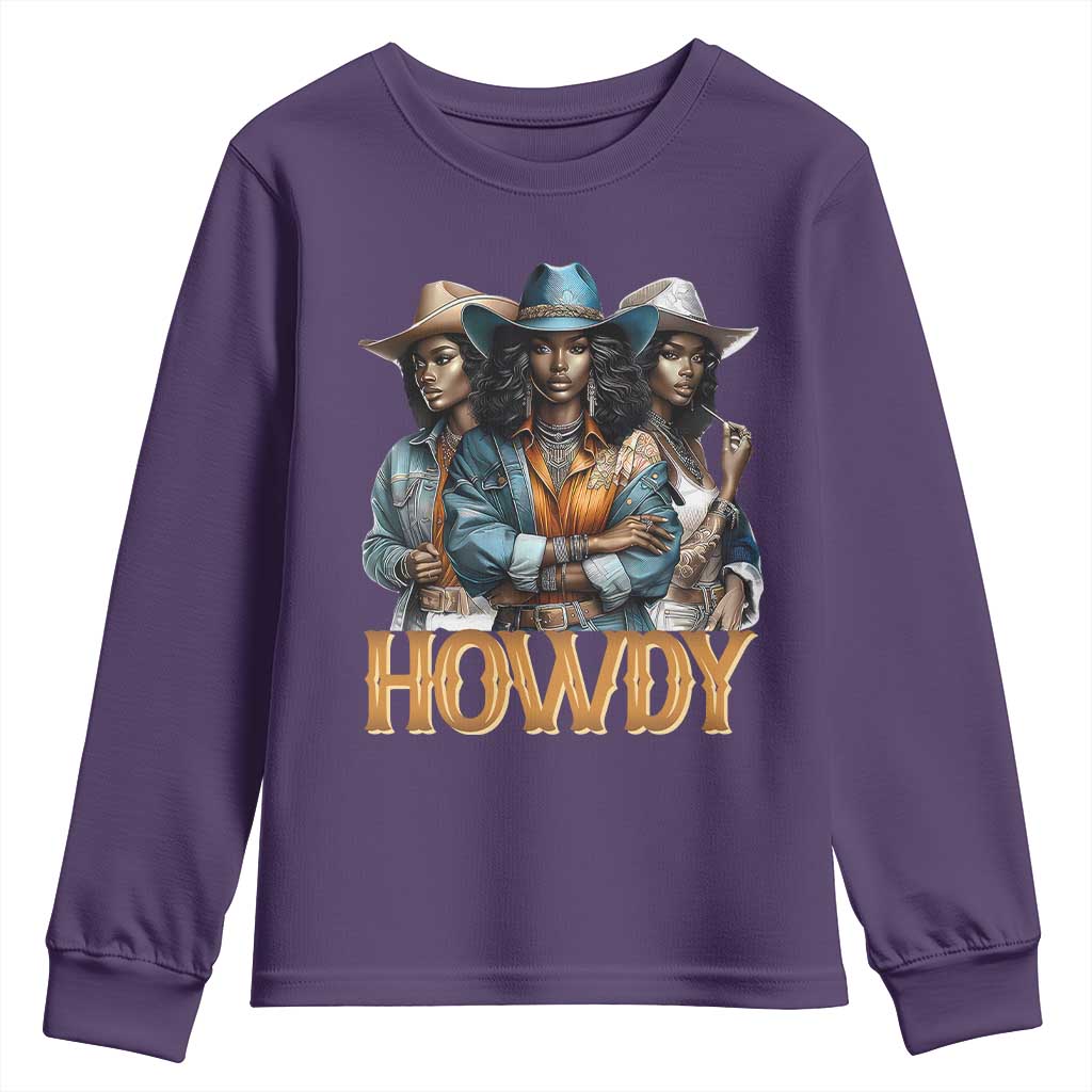 Howdy Melanin Cowgirl Youth Sweatshirt Retro Western Rodeo Cowgirls Black History TS02