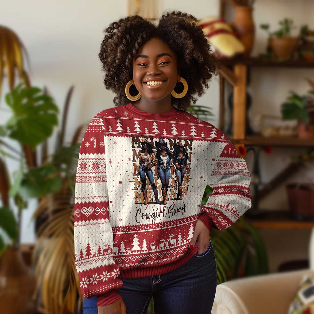 African Melanin Cowgirl Swag Knit Sweatshirt Cowgirls Black History Pride TS02