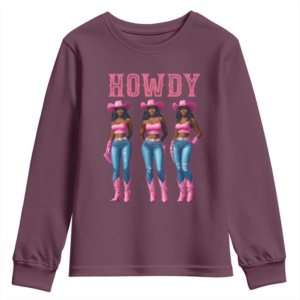 Howdy Melanin Cowgirl Youth Sweatshirt Western Rodeo Women Black Cowgirls TS02