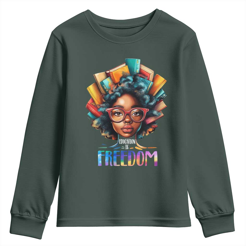 Black History Education Is Freedom Youth Sweatshirt Black Teacher Books TS02