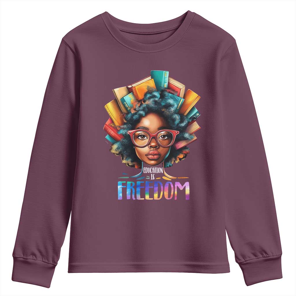 Black History Education Is Freedom Youth Sweatshirt Black Teacher Books TS02