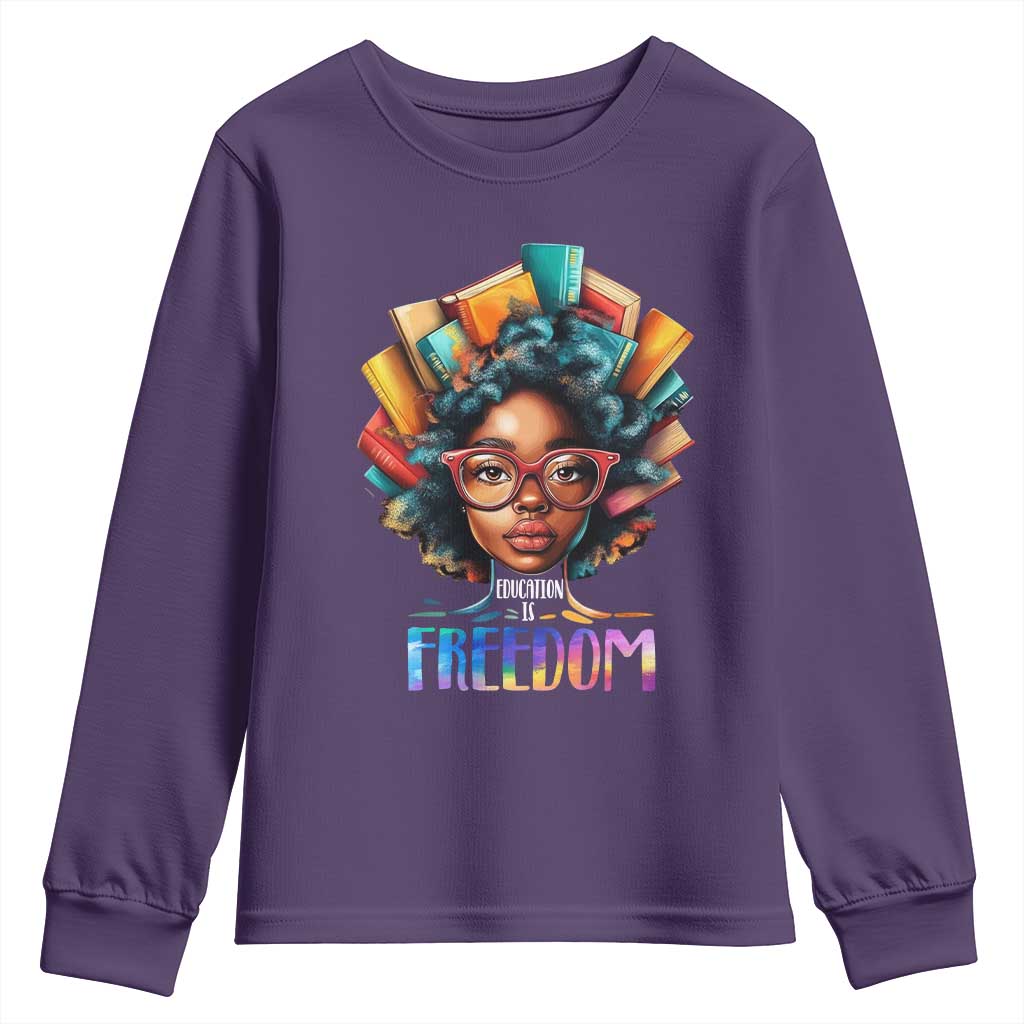 Black History Education Is Freedom Youth Sweatshirt Black Teacher Books TS02