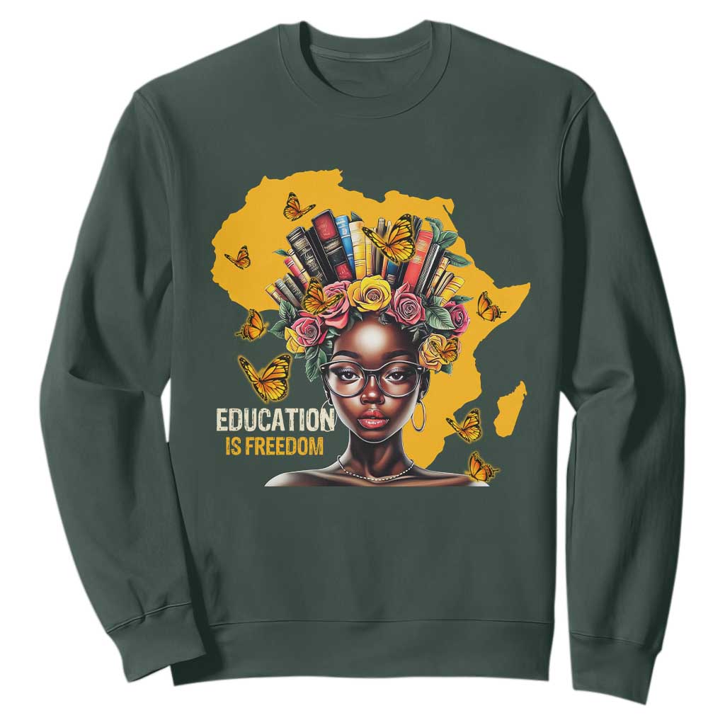 Black Education Is Freedom Sweatshirt Black Teacher History Month Books TS02