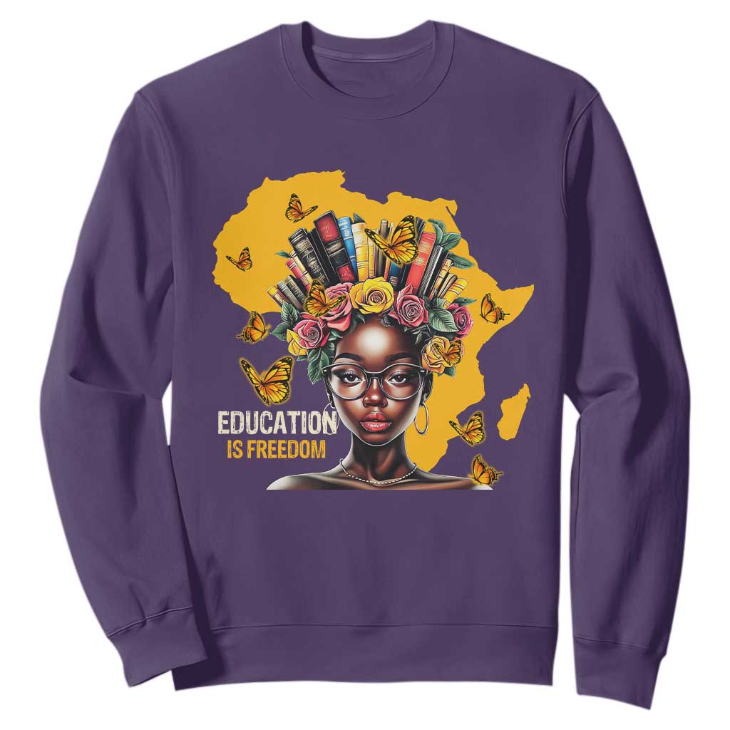 Black Education Is Freedom Sweatshirt Black Teacher History Month Books TS02