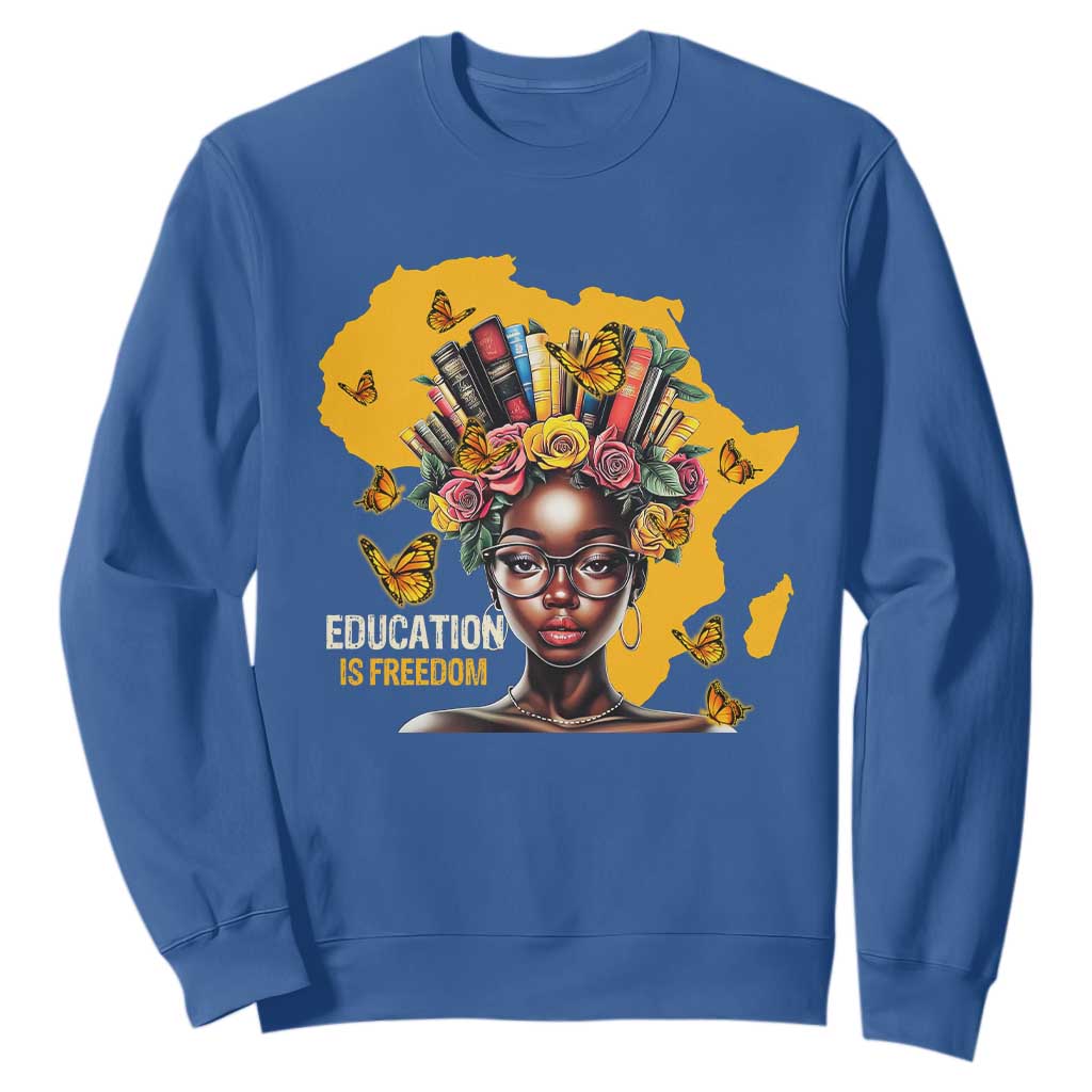 Black Education Is Freedom Sweatshirt Black Teacher History Month Books TS02