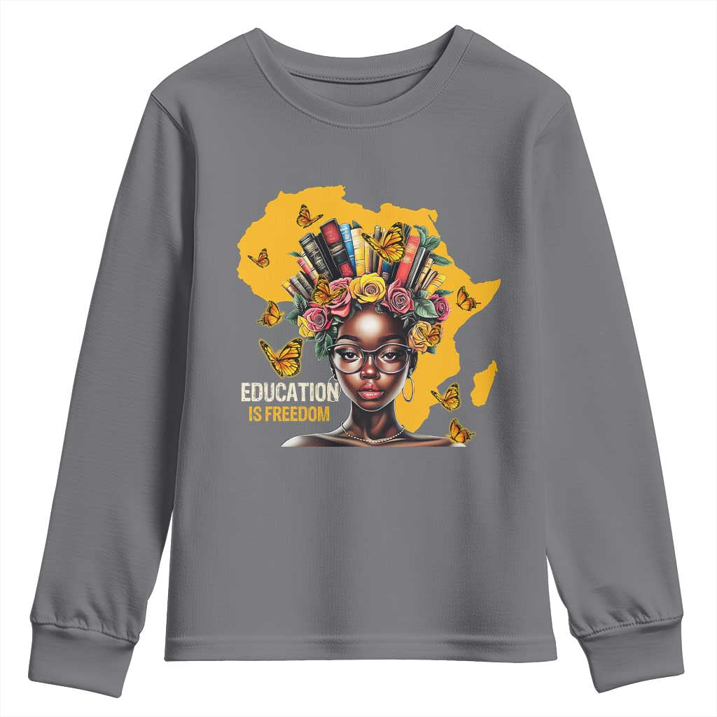 Black Education Is Freedom Youth Sweatshirt Black Teacher History Month Books TS02