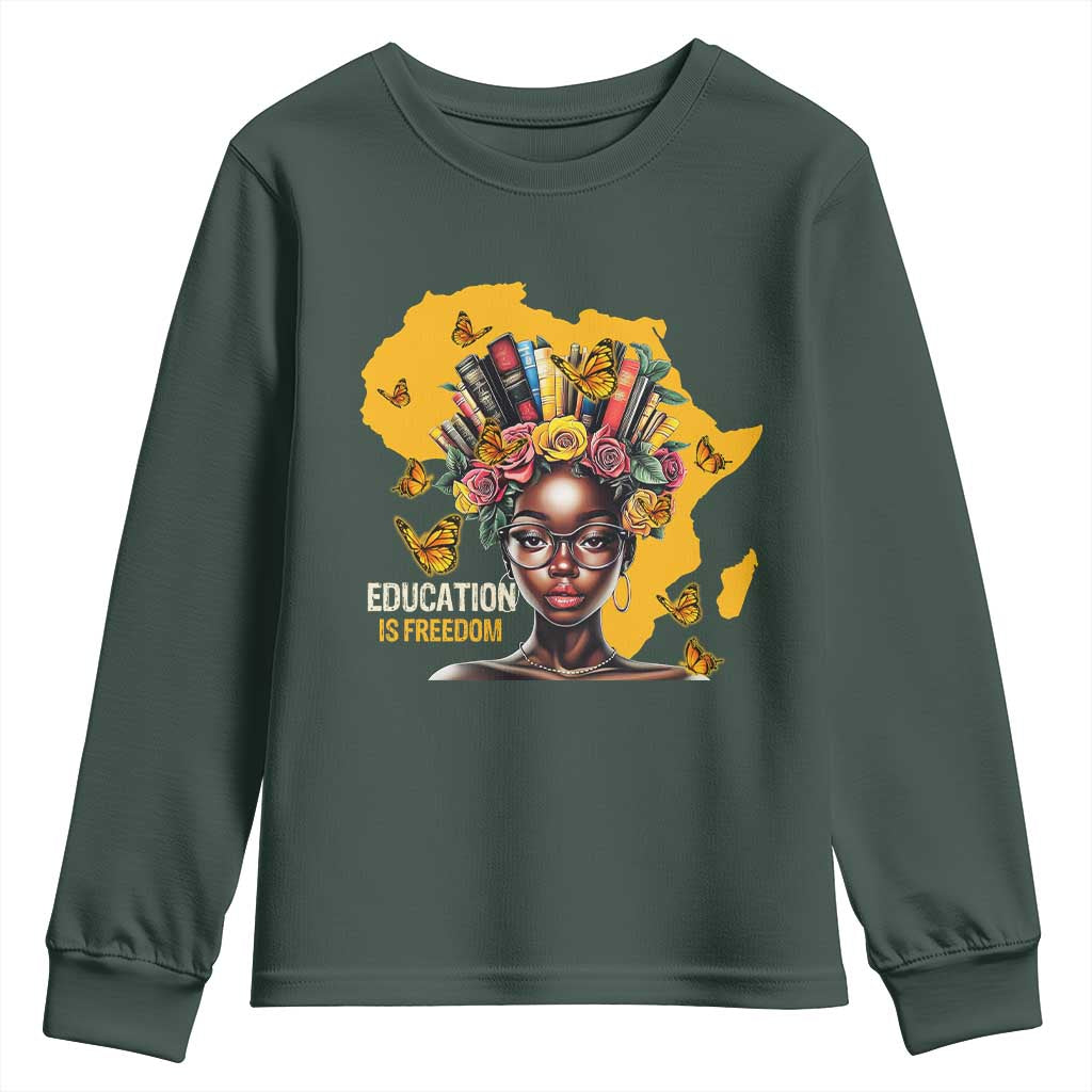 Black Education Is Freedom Youth Sweatshirt Black Teacher History Month Books TS02