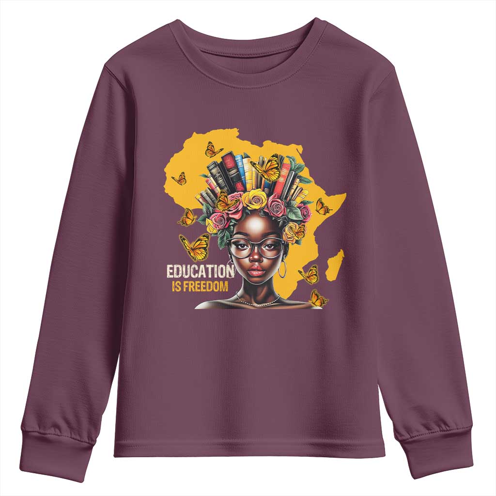 Black Education Is Freedom Youth Sweatshirt Black Teacher History Month Books TS02