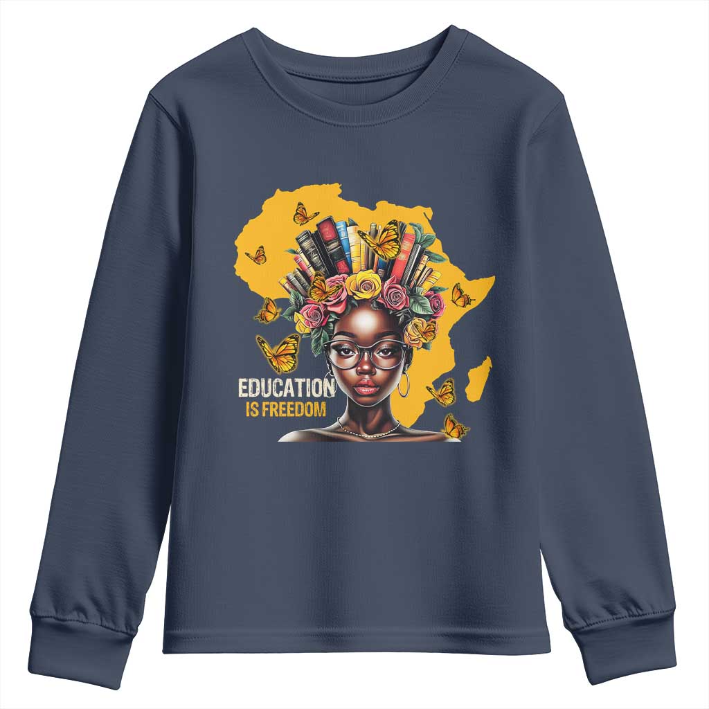 Black Education Is Freedom Youth Sweatshirt Black Teacher History Month Books TS02