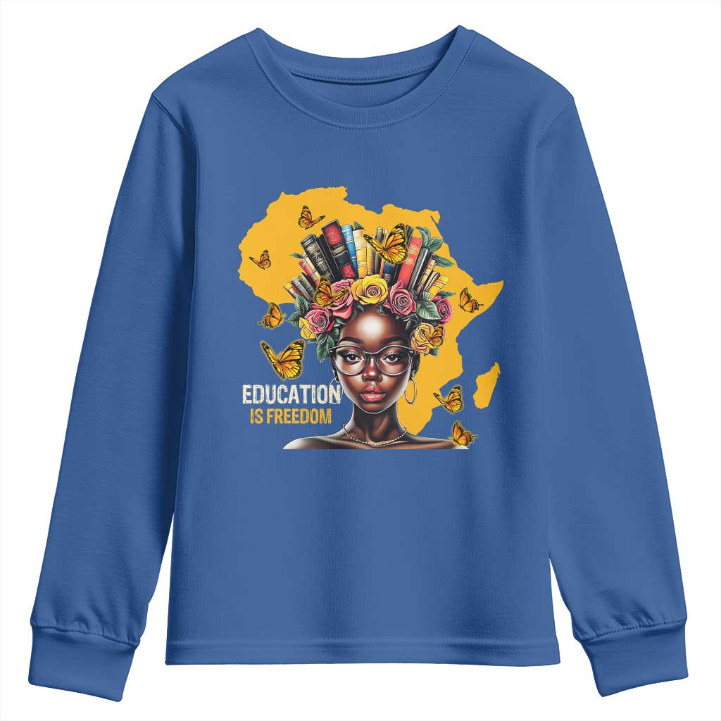 Black Education Is Freedom Youth Sweatshirt Black Teacher History Month Books TS02