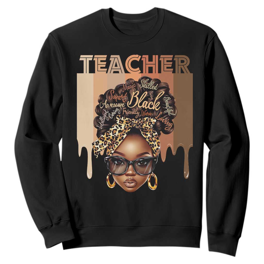 Black Teacher Magic Education Sweatshirt History Month Melanin Afro Hair TS02