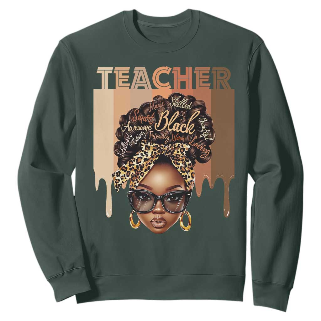 Black Teacher Magic Education Sweatshirt History Month Melanin Afro Hair TS02