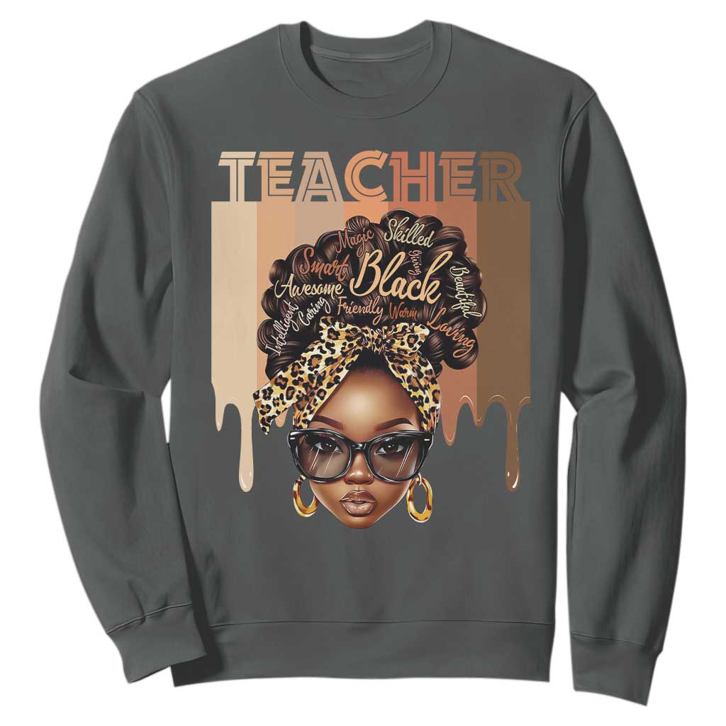 Black Teacher Magic Education Sweatshirt History Month Melanin Afro Hair TS02