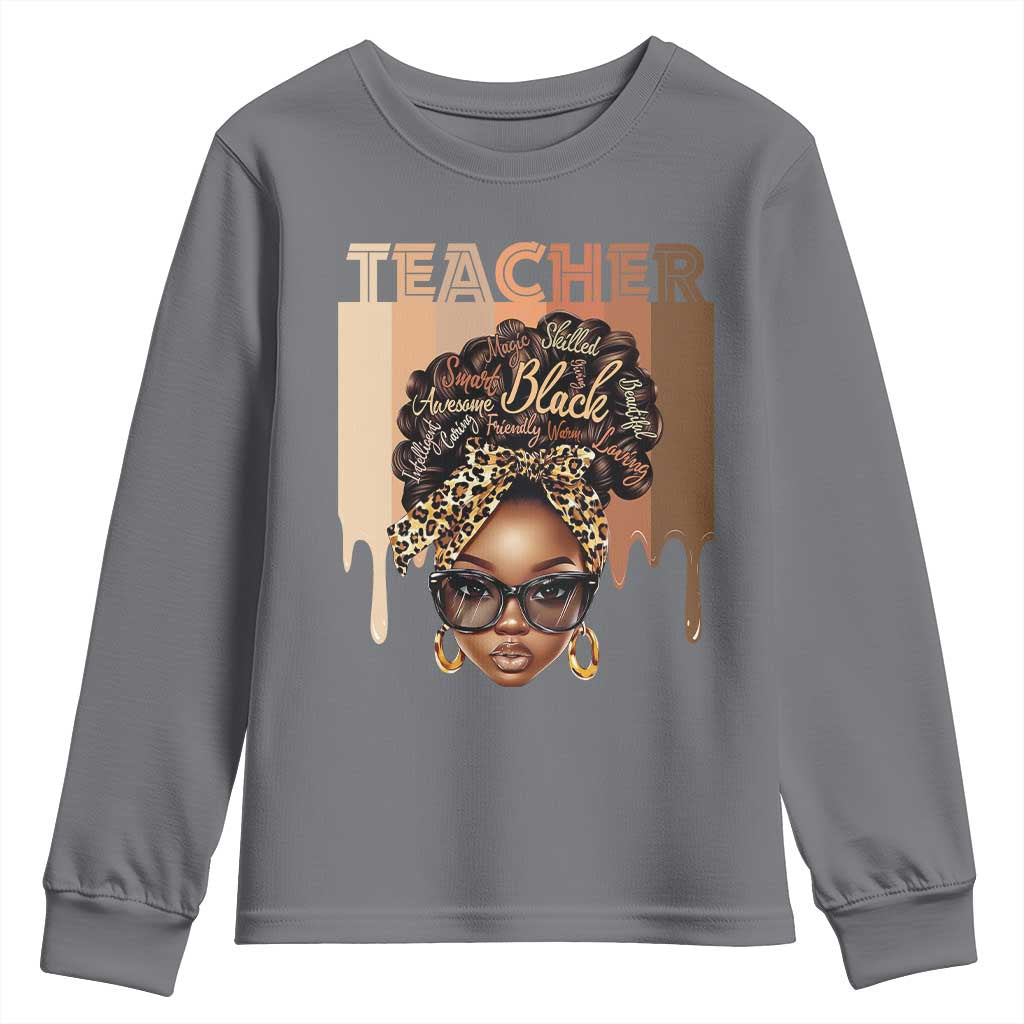Black Teacher Magic Education Youth Sweatshirt History Month Melanin Afro Hair TS02